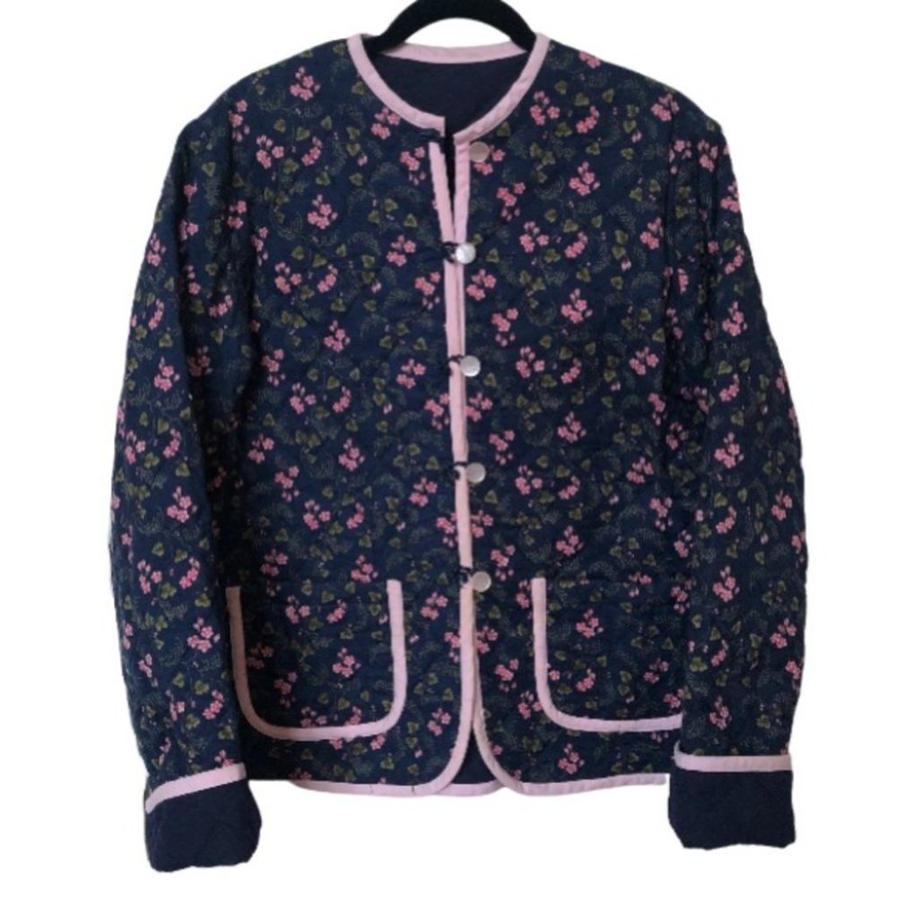 Vintage Handmade Quilted Floral Cottagecore Cozy Button Up Jacket